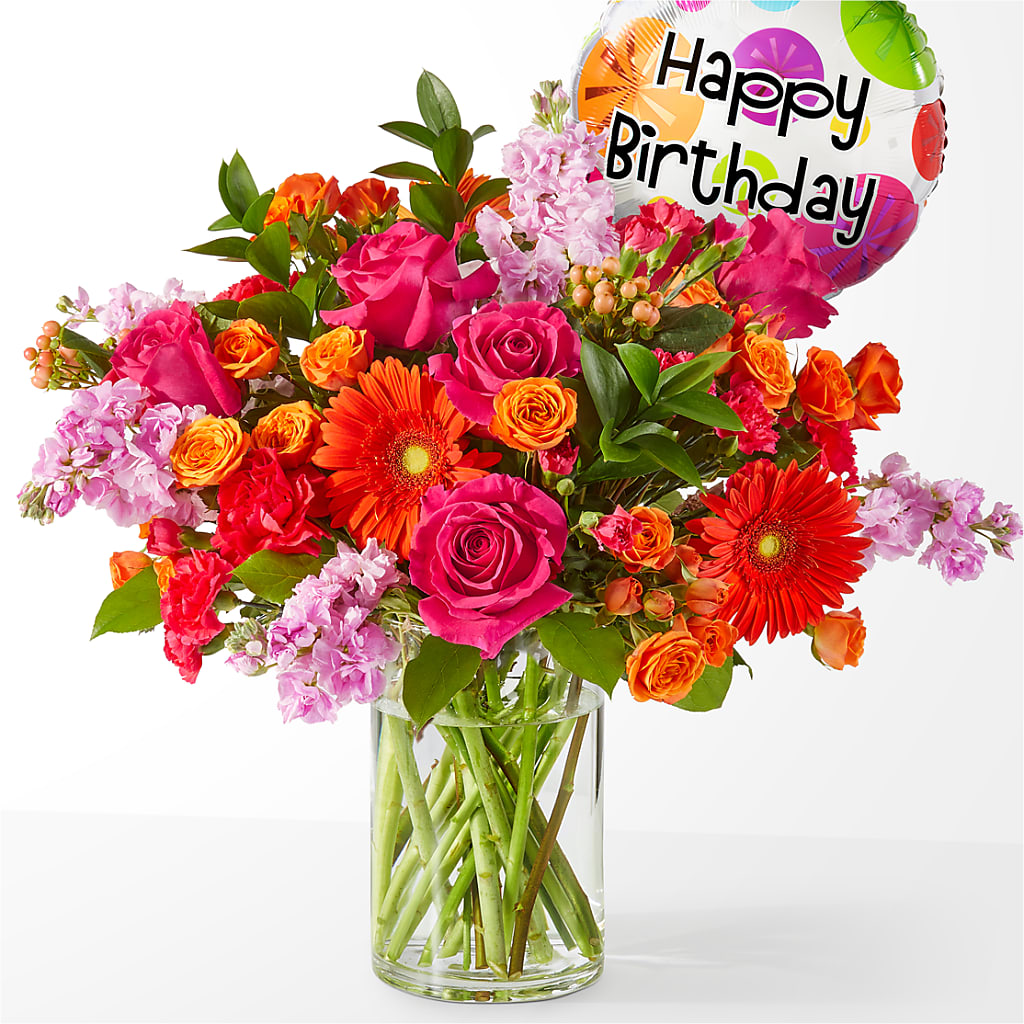 Fiesta Bouquet with Birthday Balloon – Cafe Flora, Albuquerque NM