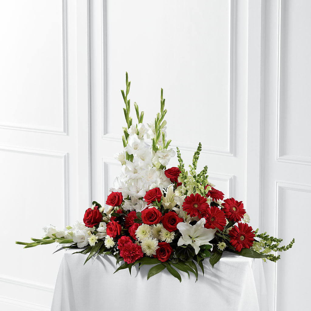 Crimson & White Arrangement – Cafe Flora, Albuquerque NM