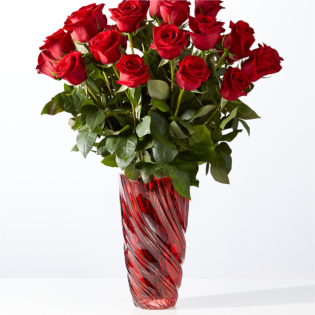 Classic Love Red Rose Bouquet with Luxe Swirl Vase – Cafe Flora, Albuquerque NM