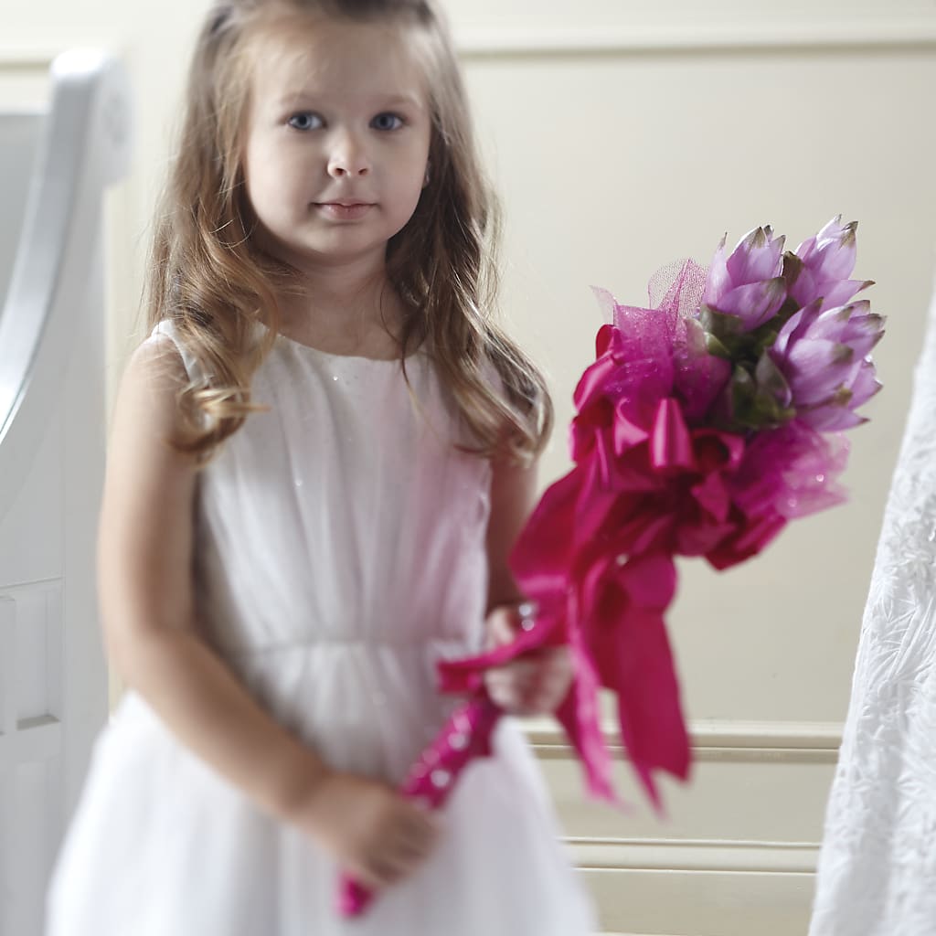 Sparkle Pink Flower Girl Bouquet – Cafe Flora, Albuquerque NM